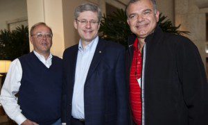 Prime Minister Harper (C) pictured with Michael Bator, former Dufferin Peel Catholic District School Board Director (L) and Robert Martellacci, MindShare Learning (R)
